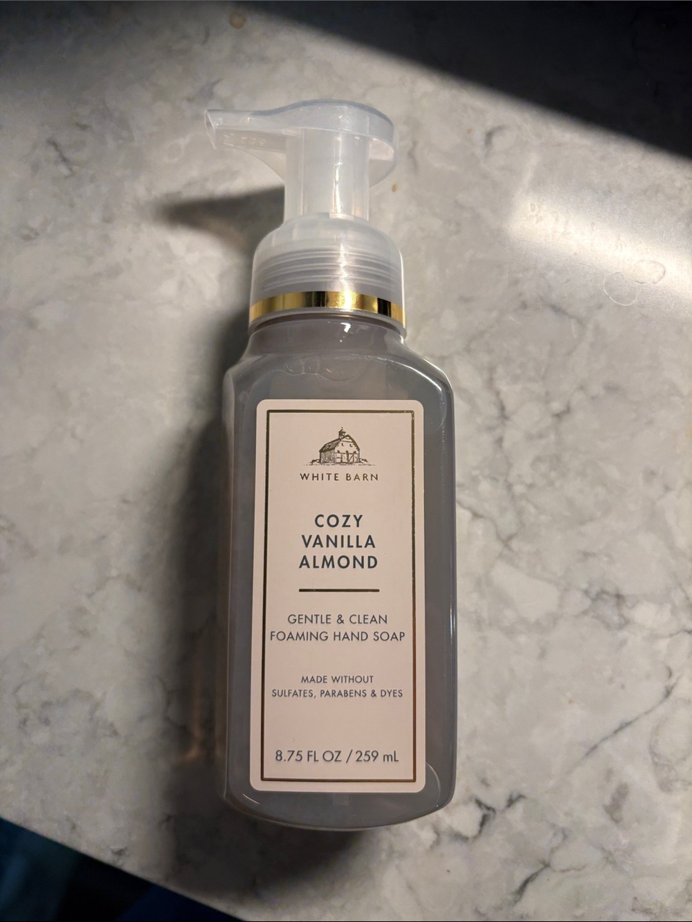 White Barn Cozy Vanilla Almond Foaming Hand Soap — Cream & Gold Accents